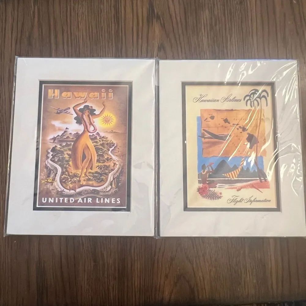 Vintage Hawaii Travel Poster Set. United Airlines. Advertising prints. Set of 2